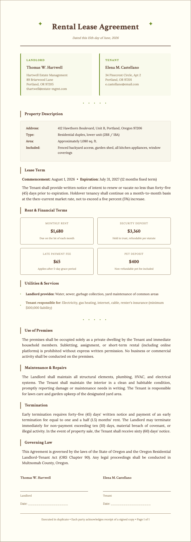 Natural earth tone rental agreement